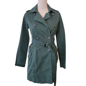 American Eagle Outfitters Dark Green Double-Breasted Trench Coat